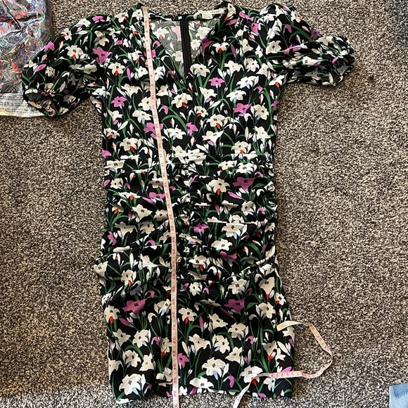 Veronica Beard Janis Ruched Floral Mini Dress Poplin Bubble Sleeves Designer 6 - Picture 5 of 14